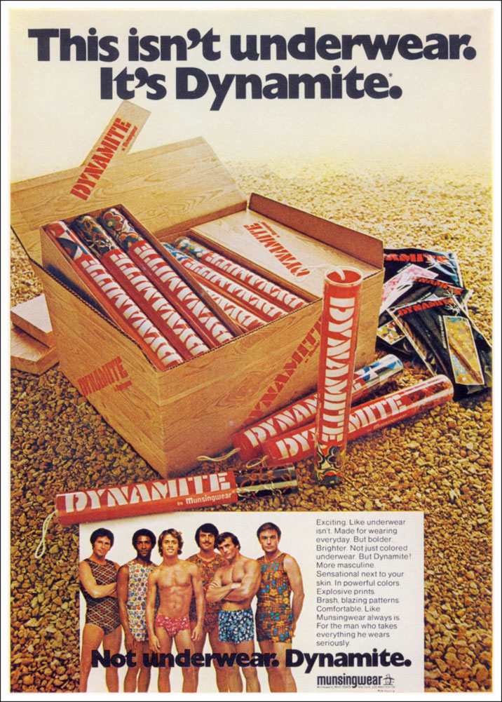 Underwear bomb, 1973 vintage ad for "Dynamite" men's briefs / Boing Boing
