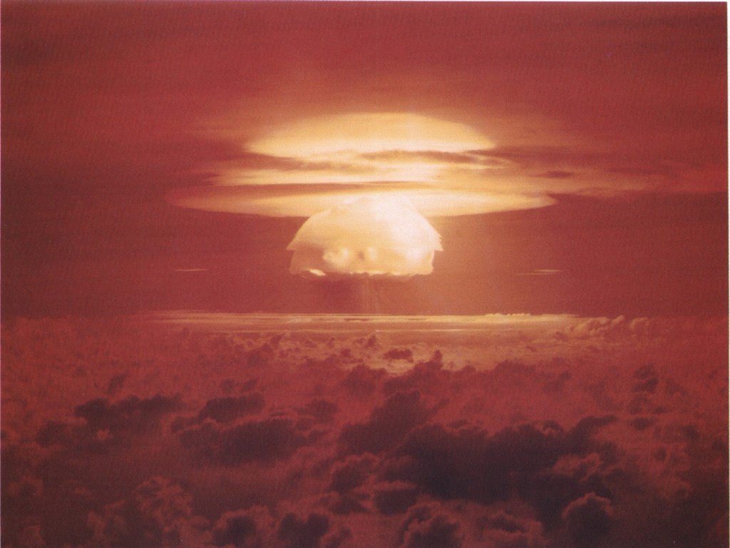 The Castle Bravo nuclear test on Bikini Atoll, Marshall Islands. A 15-megaton device equivalent to 1,000 Hiroshima blasts was detonated in 1954. Photograph: US Air Force - digital version