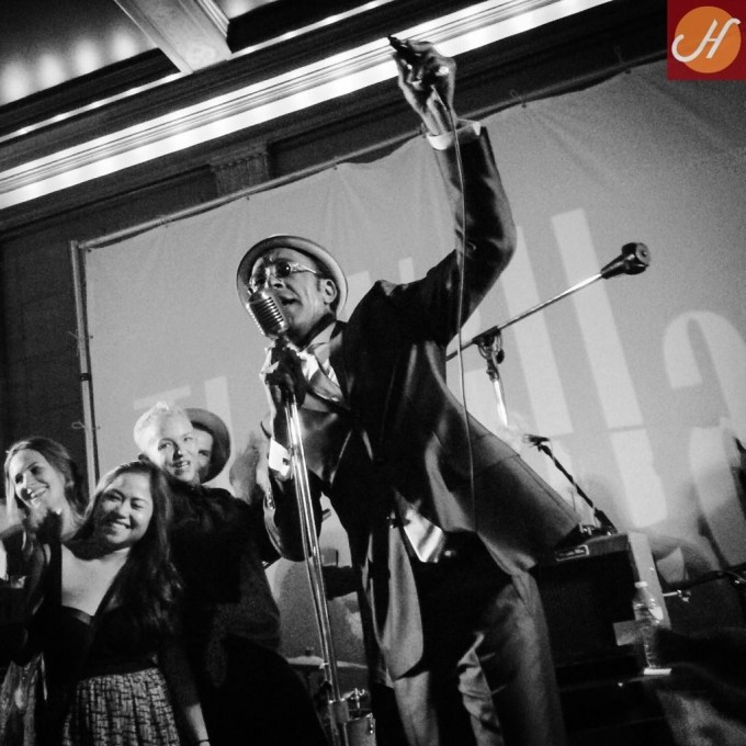 The Reverend Shawn Amos and his band, with yours truly assisting on backup vocals. Photo: Beth Herzhaft.