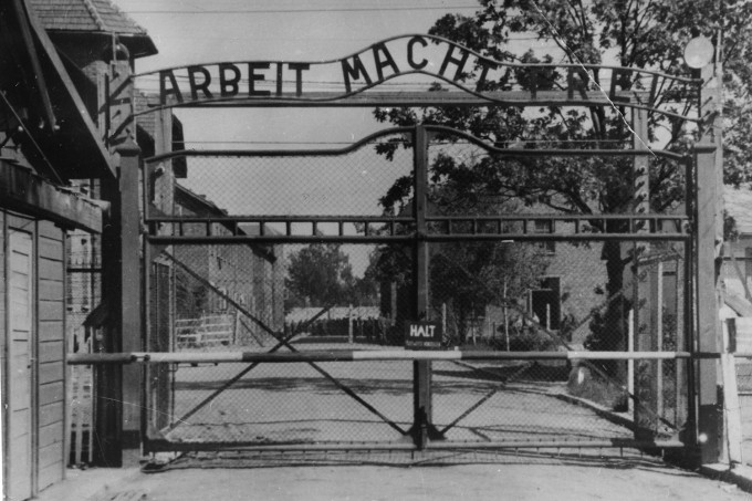 This undated photo shows the main gate of the Nazi concentration camp Auschwitz I, which was liberated by the Russians in January 1945. Writing  at  the gate reads: "Arbeit macht frei" (Work makes free - or work liberates).  