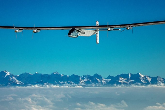 A photo from a recent test flight of the Solar Impulse aircraft.