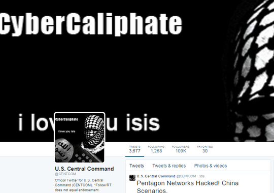 The hacked Twitter page of the U.S. Central Command. (Twitter screenshot) 