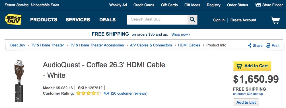 Coffee White HDMI Cable