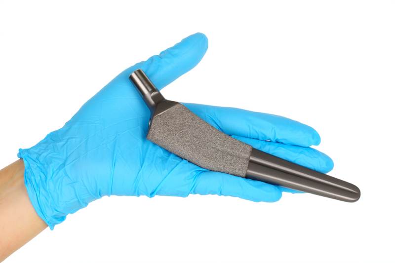 Titanium alloy hip joint replacement.  Shutterstock