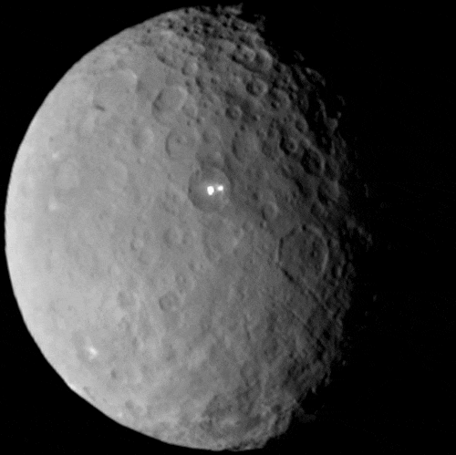 Ceres rotates in this sped-up movie comprised of images taken by NASA's Dawn mission during its approach to the dwarf planet. The images were taken on Feb. 19, 2015, from a distance of nearly 29,000 miles (46,000 kilometers). Dawn observed Ceres for a full rotation of the dwarf planet, which lasts about nine hours. The images have a resolution of 2.5 miles (4 kilometers) per pixel.