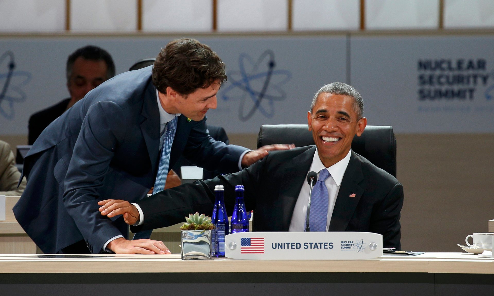 Just two BFFs discussing nuclear security at this week’s summit. Photograph: Kevin Lamarque/Reuters