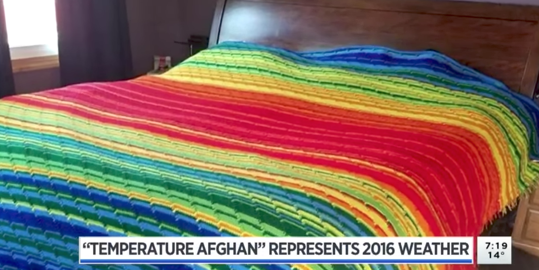 These 'temperature blankets' show a whole year's worth of weather