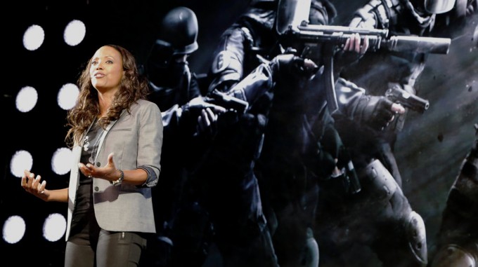 Actress and gamer Aisha Tyler hosted game developer Ubisoft's press conference at the Electronic Entertainment Expo in Los Angeles. The company was recently criticized for not animating female assassins in one of its new games. Lucy Nicholson/Reuters