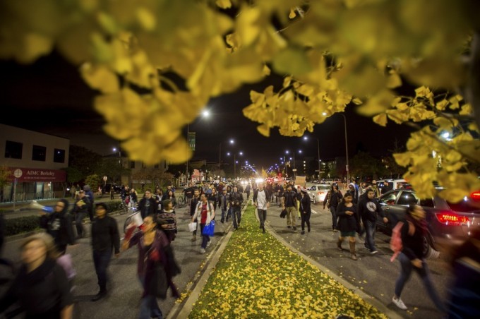 Protesters against police violence march through Berkeley, California, December 10, 2014. The march extended into Oakland. REUTERS/Noah Berger 