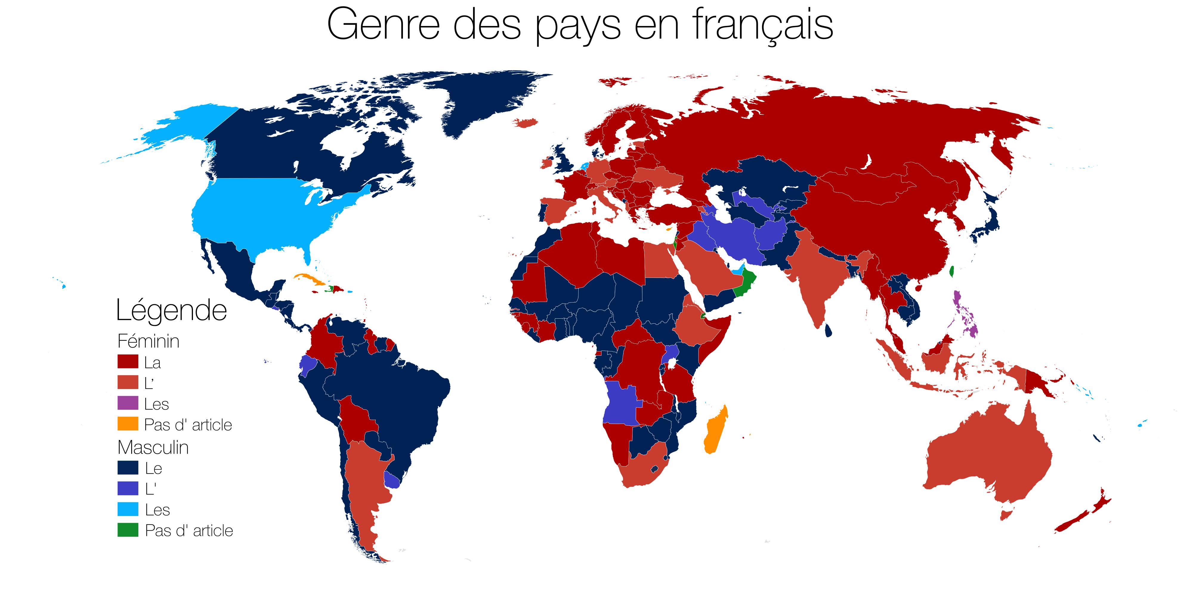 Map Of How French Genders Countries Of The World Boing Boing