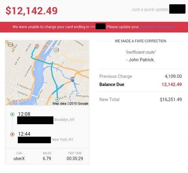 Uber charges rider 16,000 for a 7mile trip / Boing Boing