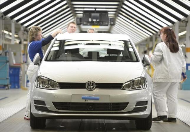 A VW Golf VII car is pictured in a production line at the plant of German carmaker Volkswagen in Wolfsburg, Germany, 2013. REUTERS
