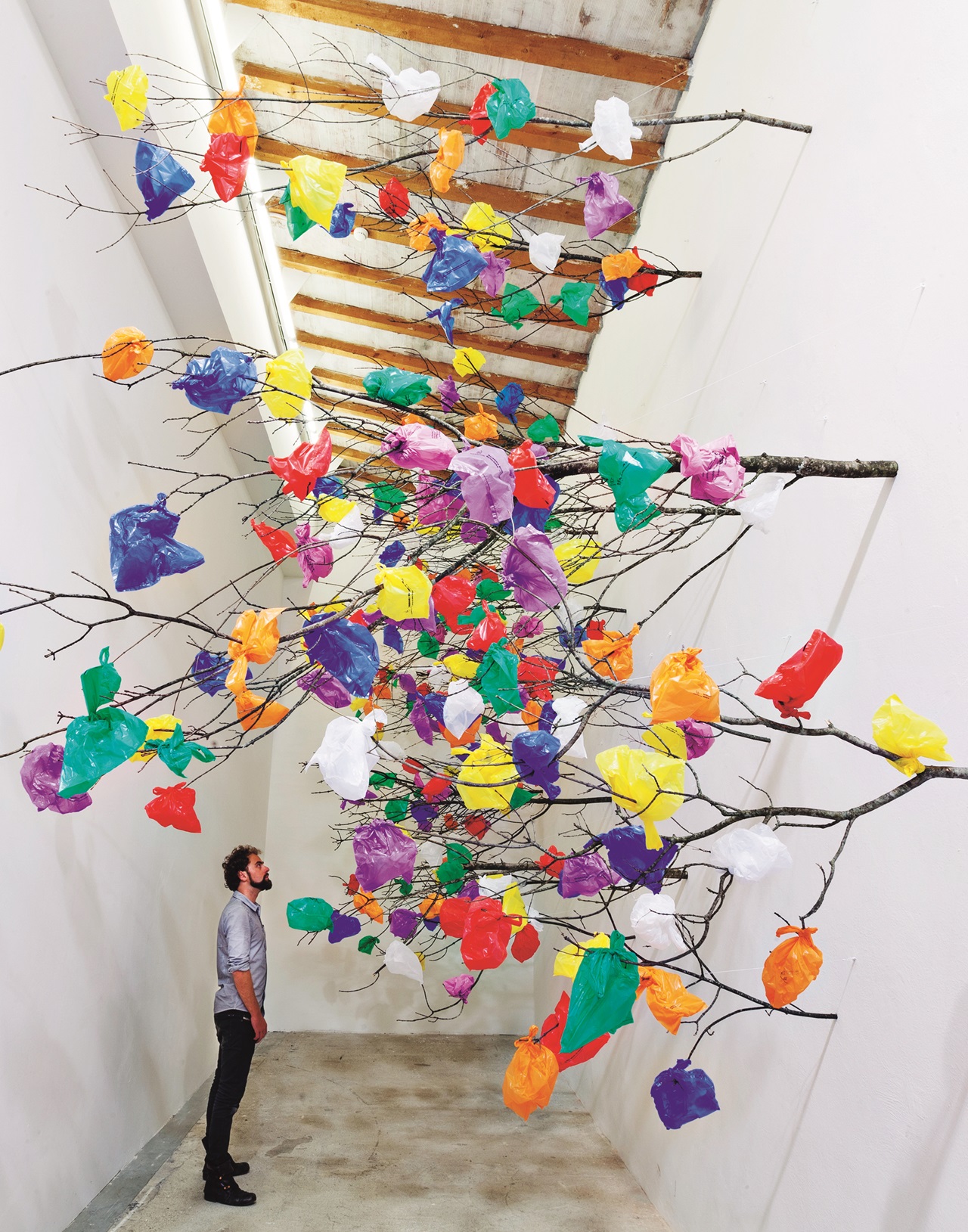Massive Sculpture Covers Saplings With Plastic Bags Boing