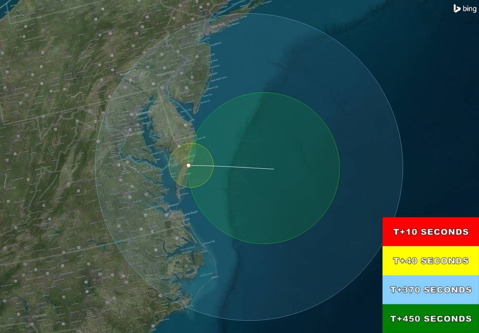 Predicted visibility map for NASA rocket launch Oct. 7.