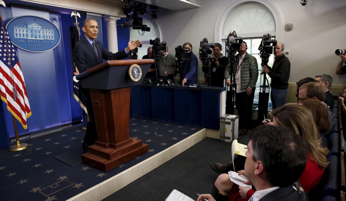 President Obama holds his end of 2015 news conference at the White House, Dec. 18, 2015.    REUTERS