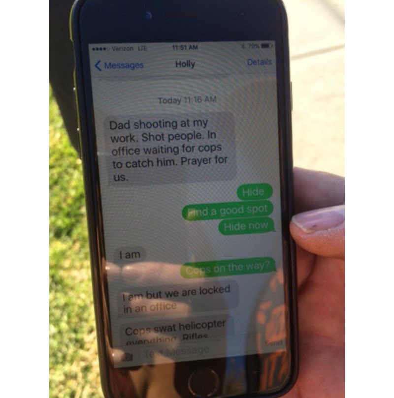 A father received this text from his daughter as shooting began.  Image: @CBSLA