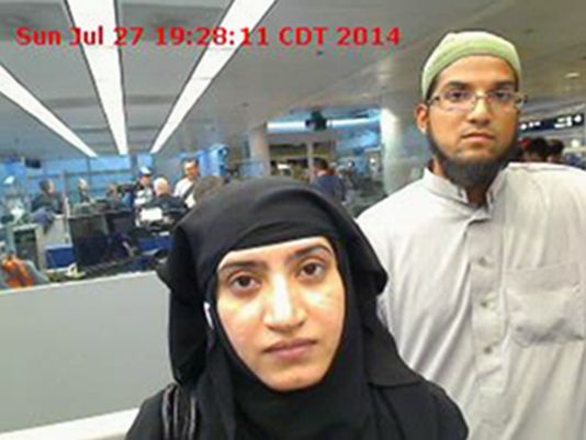 Tashfeen Malik, left, and Syed Farook died on Dec. 2, 2015, in a gun battle with authorities several hours after their assault on a gathering of Farook's colleagues in San Bernardino, Calif., that left 14 people dead.