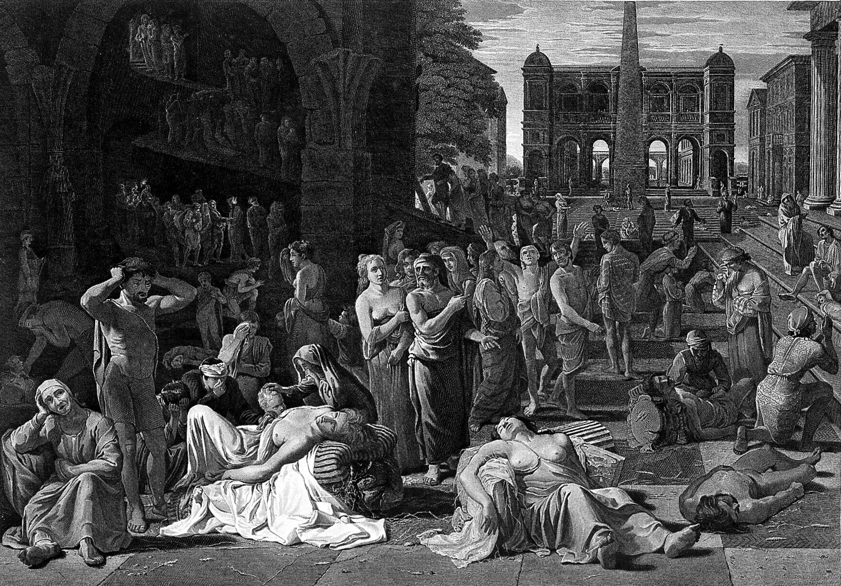 L0004078 The plague of Athens. Line engraving by J. Fittler after M.Credit: Wellcome Library, London. Wellcome Imagesimages@wellcome.ac.ukhttps://wellcomeimages.orgThe plague of Athens. Line engraving by J. Fittler after M. Sweerts.1811 By: Michael Sweertsafter: James FittlerPublished: 1811Copyrighted work available under Creative Commons Attribution only licence CC BY 4.0 https://creativecommons.org/licenses/by/4.0/