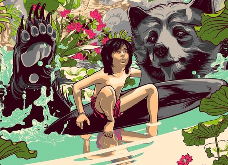 Detail of a poster for 'The Jungle Book' by artist Vincent Aseo for Disney