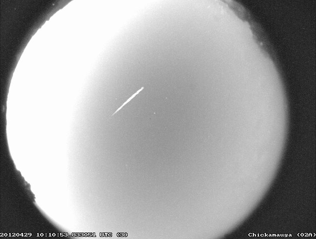 An Eta Aquarid meteor streaks over northern Georgia on 29 April 2012. (NASA/MSFC/B. Cooke)
