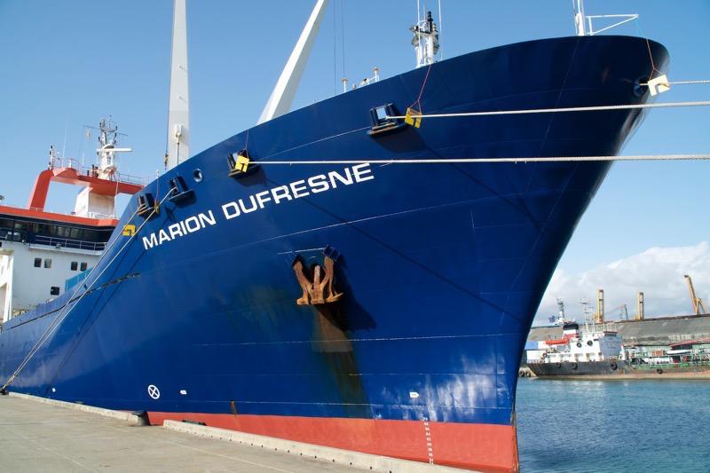 At 120 meters long, the Marion Dufresne is the largest research vessel in the French fleet. Here it is at the dock in Colombo, Sri Lanka, where our voyage began.