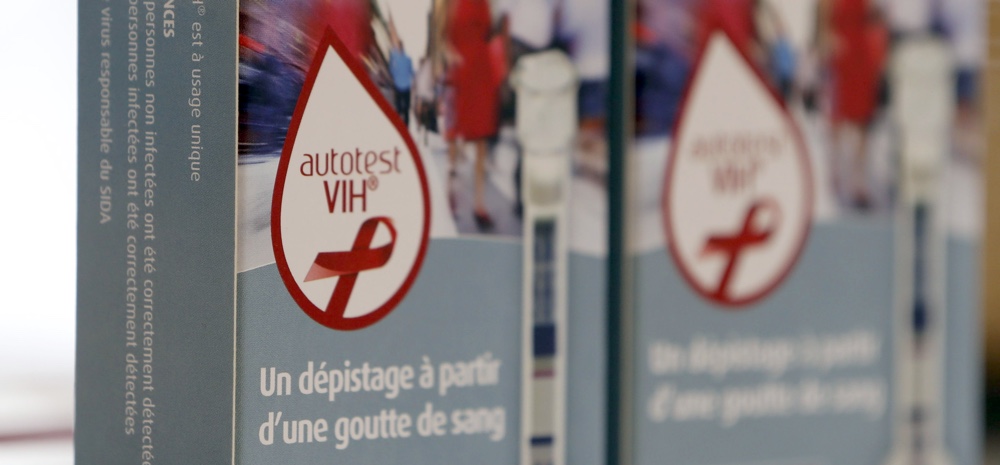 HIV self tests are displayed in a pharmacy in Bordeaux, France.  REUTERS