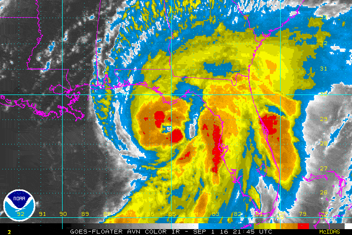 Close-up loop of Hermine, as it strikes Florida on Sep. 2. (NOAA)