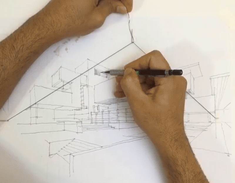 How to draw 2point perspective with a rubber band Boing