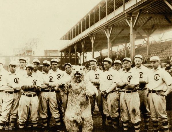 The 1908 World Champion Chicago Cubs. Yes, that's supposedly a cub mascot. 