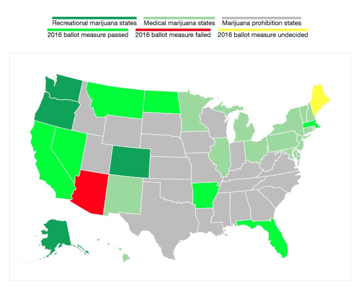 Legal Recreational Marijuana States Map New map of United States pot laws / Boing Boing