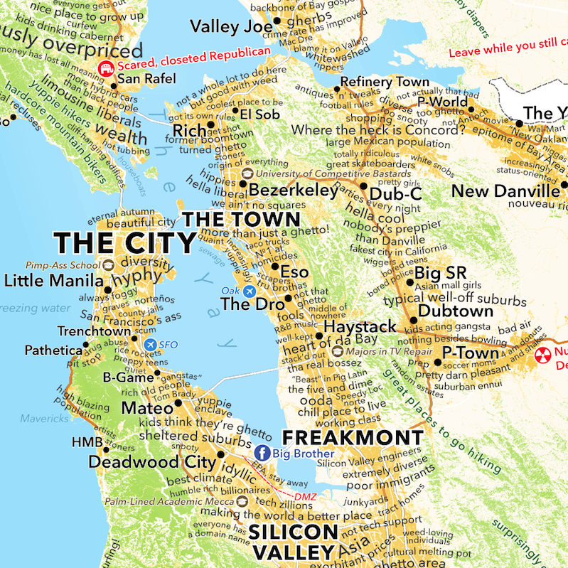 map san francisco bay area cities San Francisco Bay Area Map According To Urban Dictionary Boing Boing map san francisco bay area cities