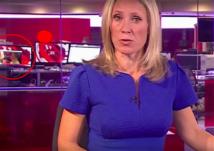 Oops BBC Worker Watches Rrated Scene On Screen In Back Of Live