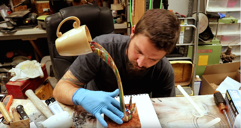 Watch a craftsman turn wood and colored pencils into a 