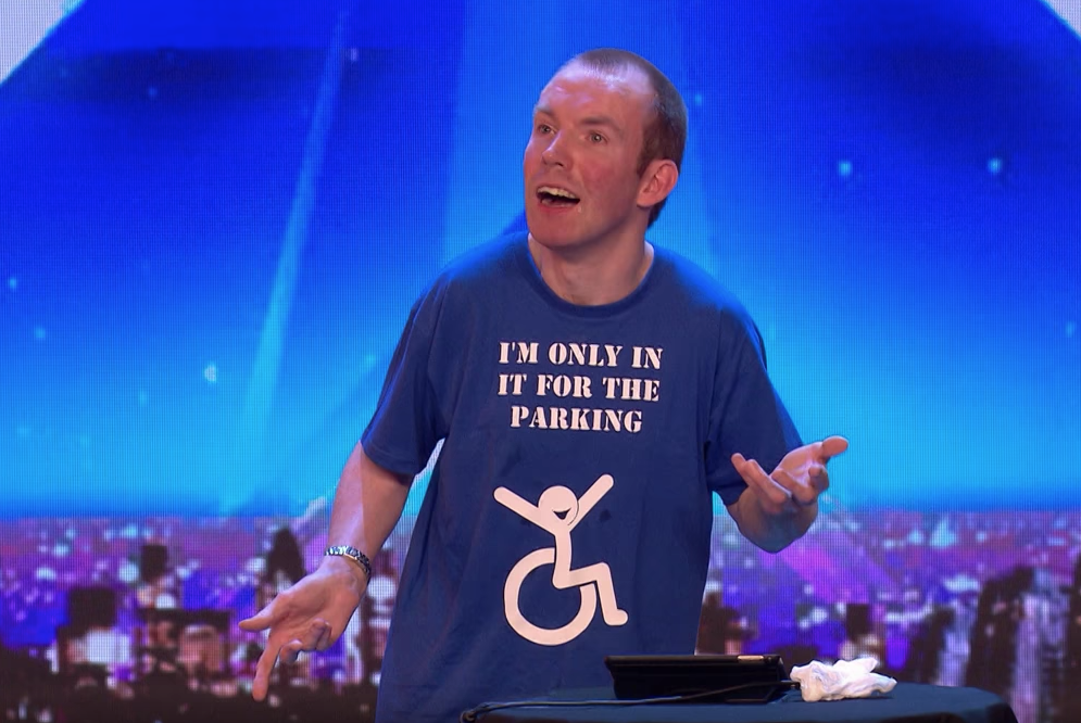  Lee Ridley on stage auditioning for British Got Talent.