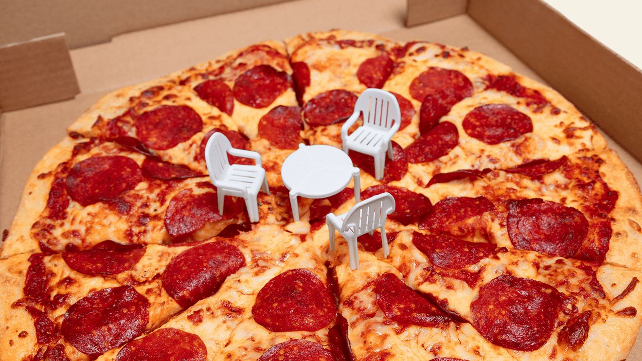 Pizzeria adds chairs to go with that little plastic table ...