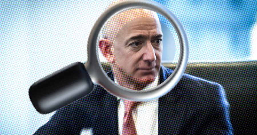 Photo of Jeff Bezos with a magnifying glass icon superimposed