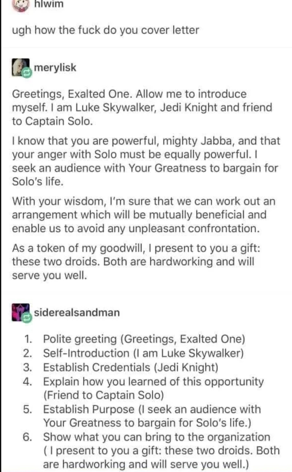 Luke Skywalker on how to write a cover letter / Boing Boing