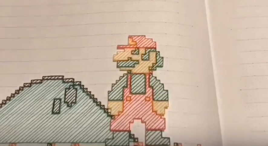 QnA VBage Fantastic Super Mario Bros. stop-motion paper animation in a notebook