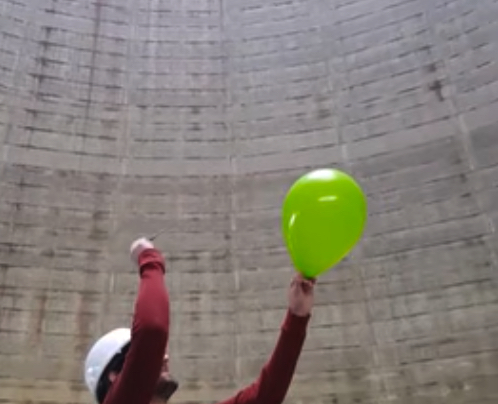 Popping a balloon in a nuclear power plant's cooling tower / Boing Boing