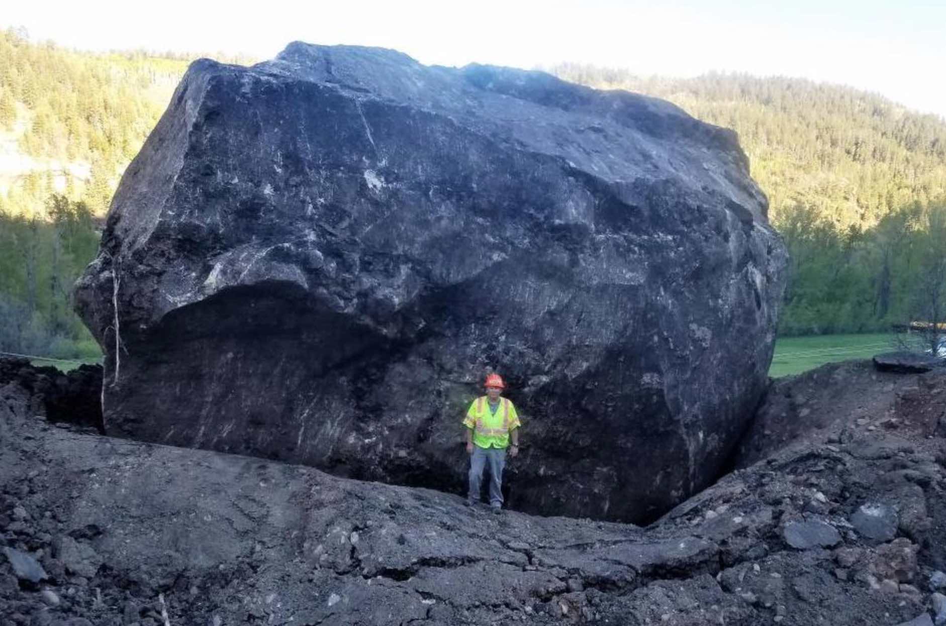 Image result for huge boulder falls on house gif