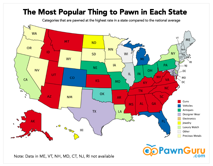 Dataviz of which items are disproportionately likely to be pawned, state by state in the US
